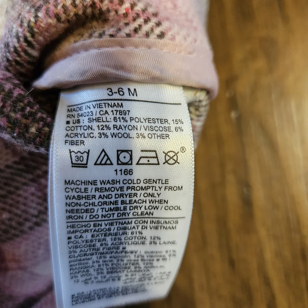 Old Navy Kids Plaid Flannel Shirt Jacket - Pink, Brown, Cream Infant 3-6 Months